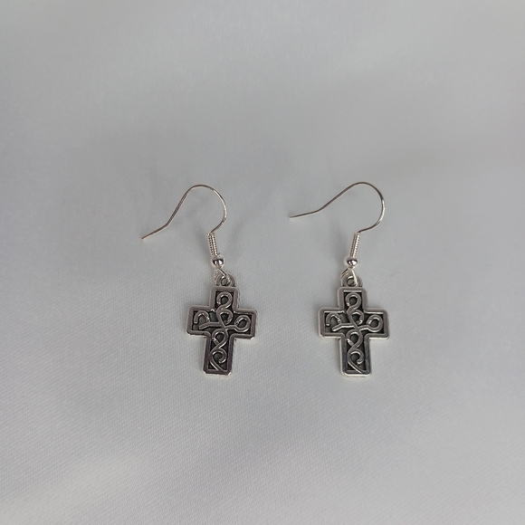 Ornate Silver Cross Earrings. - Picture 2 of 2